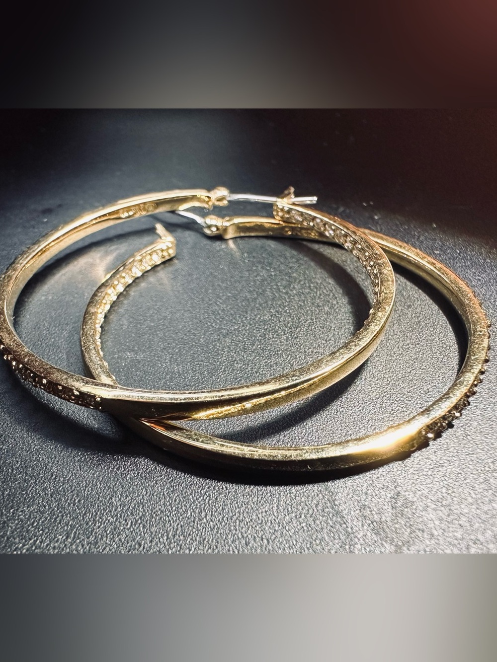 Source Unknown Gold Hoop Earrings with Pavรฉ Crystals